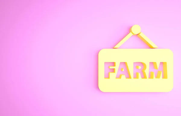 Yellow Signboard szöveggel Farm ikon elszigetelt rózsaszín alapon. Minimalizmus koncepció. 3d illusztráció 3D render — Stock Fotó