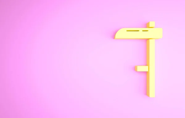 Ícone de foice amarelo isolado no fundo rosa. Conceito de minimalismo. 3D ilustração 3D render — Fotografia de Stock