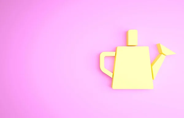 Amarelo molhando pode ícone isolado no fundo rosa. Símbolo de irrigação. Conceito de minimalismo. 3D ilustração 3D render — Fotografia de Stock