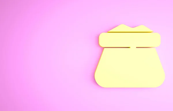 Ícone de saco amarelo completo isolado no fundo rosa. Conceito de minimalismo. 3D ilustração 3D render — Fotografia de Stock