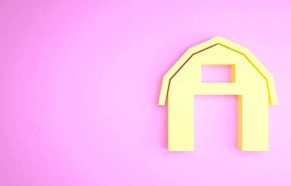 黄色农场房屋图标孤立在粉红色的背景.最低纲领的概念。3D渲染3D插图 — 图库照片