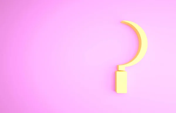 Ikon Yellow Sickle terisolasi pada latar belakang merah muda. Mengambil tanda kait. Konsep minimalisme. Tampilan 3D ilustrasi 3d — Stok Foto