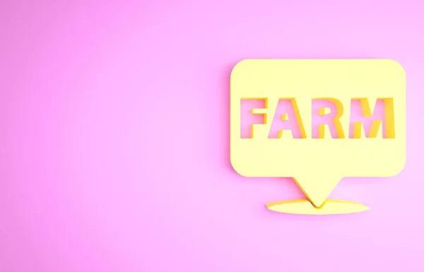 Yellow Location farm icon isolated on pink background. Minimalism concept. 3d illustration 3D render