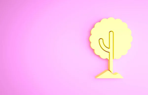 Значок жовтого дерева ізольовано на рожевому фоні. Лісовий символ. Концепція мінімалізму. 3D ілюстрація 3D рендеринга — стокове фото