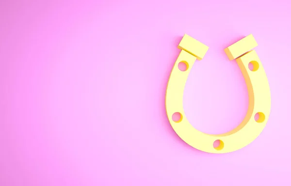 黄色的马蹄图标孤立在粉红色的背景。最低纲领的概念。3D渲染3D插图 — 图库照片