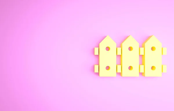 Yellow Garden Zaun hölzerne Ikone isoliert auf rosa Hintergrund. Minimalismus-Konzept. 3D Illustration 3D Renderer — Stockfoto