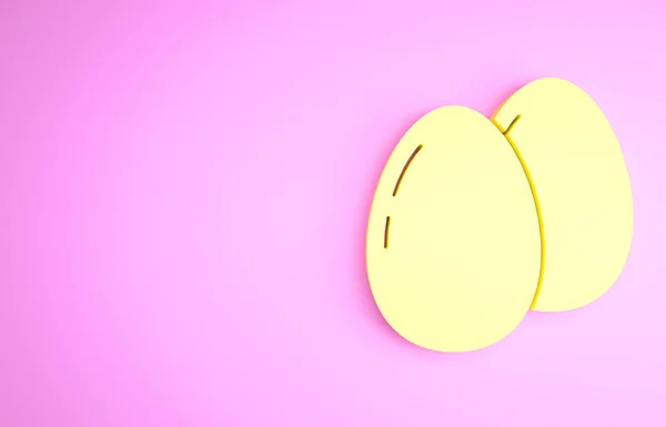 Sárga csirke tojás ikon elszigetelt rózsaszín alapon. Minimalizmus koncepció. 3d illusztráció 3D render — Stock Fotó