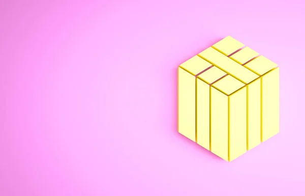 Żółta bela ikony siana odizolowana na różowym tle. Koncepcja minimalizmu. Ilustracja 3D 3D renderowania — Zdjęcie stockowe