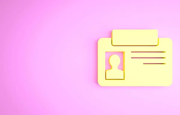 Gele Identificatie badge pictogram geïsoleerd op roze achtergrond. Het kan worden gebruikt voor presentatie, identiteit van het bedrijf, reclame. Minimalisme concept. 3d illustratie 3D renderen — Stockfoto