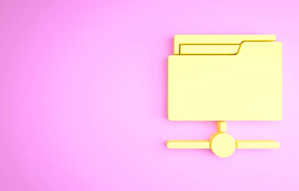 Жовта піктограма теки FTP ізольована на рожевому фоні. Оновлення програмного забезпечення, протокол передачі, маршрутизатор, управління командними інструментами, процес копіювання, інформація. Концепція мінімалізму. 3D ілюстрація 3D рендеринга — стокове фото