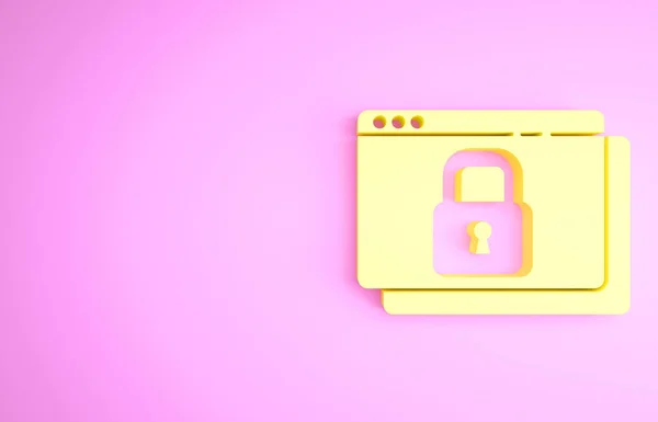 Yellow Secure your site with HTTPS, SSL icon isolated on pink background. Internet communication protocol. Minimalism concept. 3d illustration 3D render — Stock Photo, Image