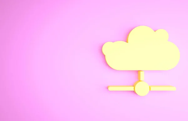 Иконка подключения к облаку желтой сети изолирована на розовом фоне. Социальные технологии. Концепция облачных вычислений. Концепция минимализма. 3D-рендеринг — стоковое фото