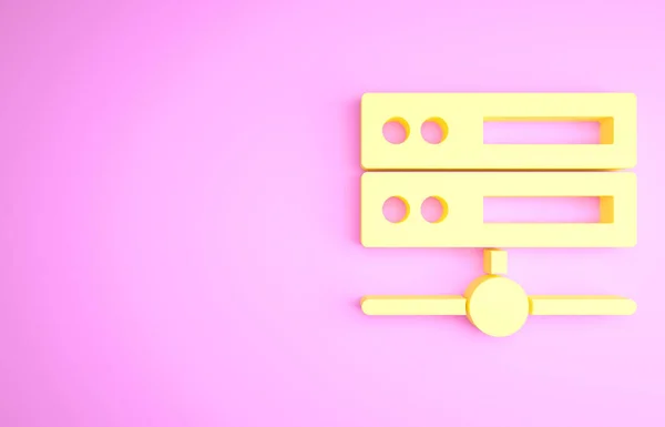 Servidor Amarelo, Dados, Ícone de hospedagem web isolado em fundo rosa. Conceito de minimalismo. 3D ilustração 3D render — Fotografia de Stock