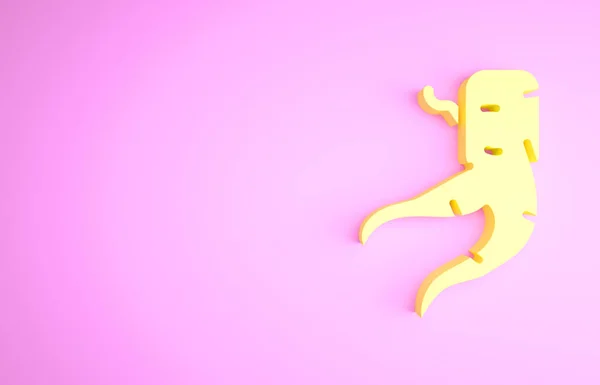 Icona radice di zenzero giallo isolato su sfondo rosa. Concetto minimalista. Illustrazione 3d rendering 3D — Foto Stock