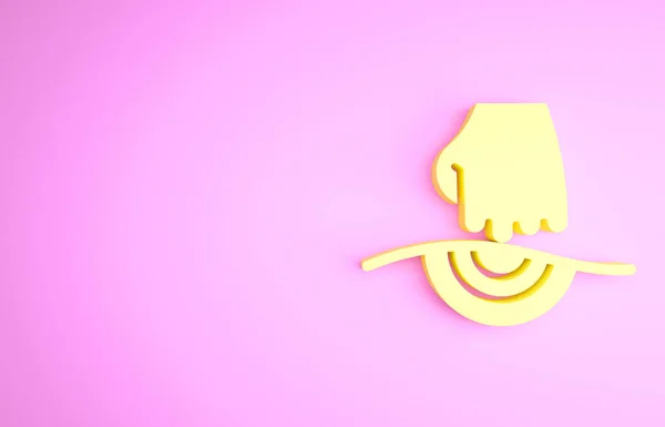 Ícone de massagem amarelo isolado no fundo rosa. Relaxante, lazer. Conceito de minimalismo. 3D ilustração 3D render — Fotografia de Stock