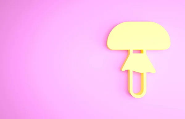 노란 머쉬룸 아이콘은 핑크 배경에서 분리되었습니다. 미니멀리즘의 개념입니다. 3d 삽화 3D 렌더링 — 스톡 사진