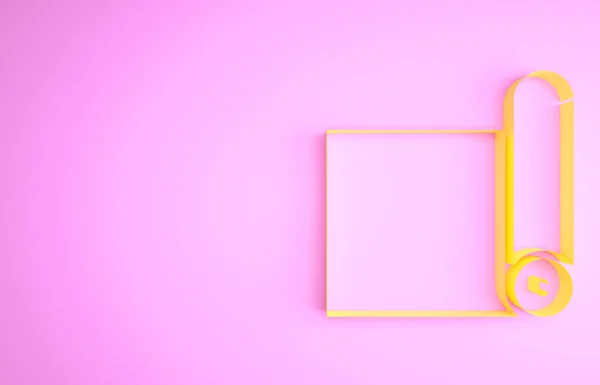 Icône rouleau tapis Fitness jaune isolé sur fond rose. Tapis de yoga roulé. Équipement sportif. Concept de minimalisme. Illustration 3D rendu 3D — Photo