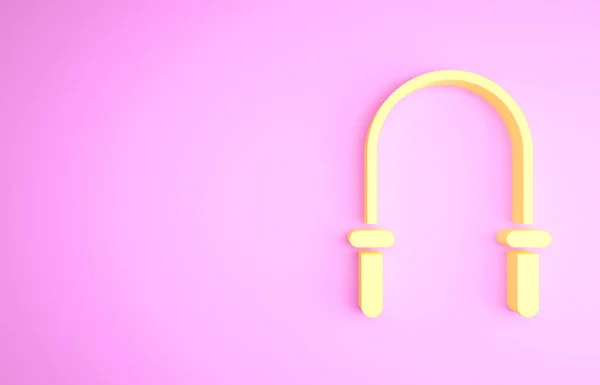 Icono de cuerda de salto amarillo aislado sobre fondo rosa. Saltar la cuerda. Equipamiento deportivo. Concepto minimalista. 3D ilustración 3D render — Foto de Stock