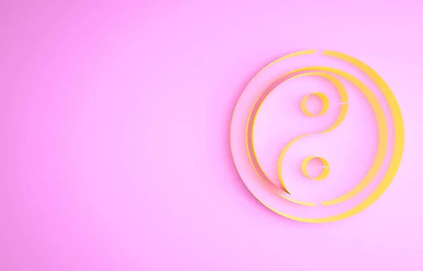 Yellow Yin Yang symbol of harmony and balance icon isolated on pink background. Minimalism concept. 3d illustration 3D render