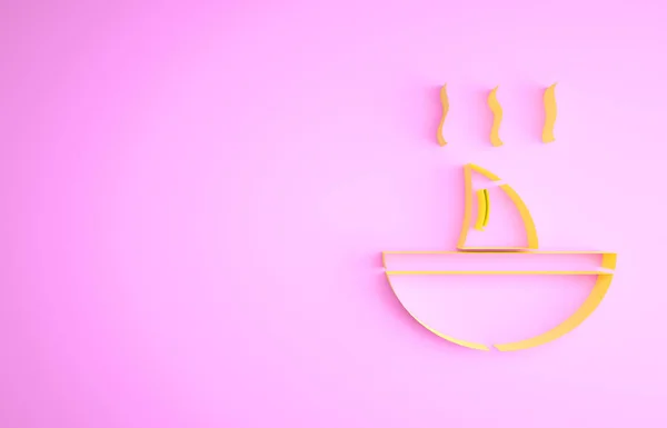 Ikona żółtej płetwy rekina wyizolowana na różowym tle. Koncepcja minimalizmu. Ilustracja 3D 3D renderowania — Zdjęcie stockowe