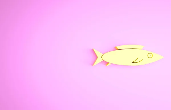 Gelbes Fisch-Symbol isoliert auf rosa Hintergrund. Minimalismus-Konzept. 3D Illustration 3D Renderer — Stockfoto