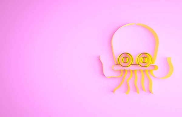 Ícone de polvo amarelo isolado em fundo rosa. Conceito de minimalismo. 3D ilustração 3D render — Fotografia de Stock