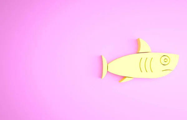Το κίτρινο εικονίδιο καρχαρία απομονώνεται σε ροζ φόντο. Μινιμαλιστική έννοια. 3d απεικόνιση 3D καθιστούν — Φωτογραφία Αρχείου