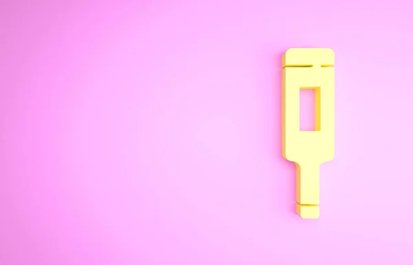 Sárga Orvosi hőmérő orvosi vizsgálathoz ikon izolált rózsaszín alapon. Minimalizmus koncepció. 3d illusztráció 3D render — Stock Fotó