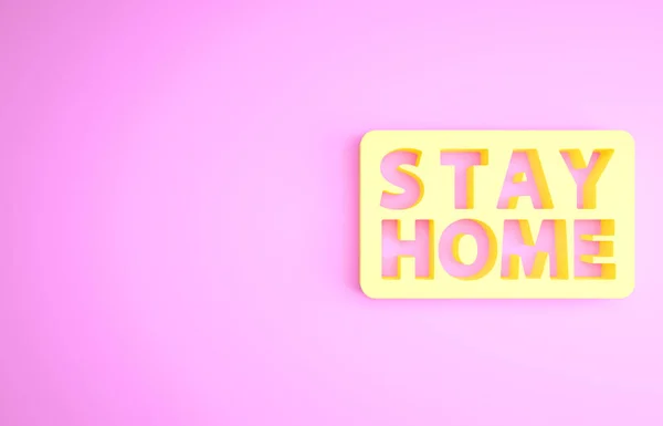 Jaune Rester icône de la maison isolé sur fond rose. Virus Corona 2019-nCoV. Concept de minimalisme. Illustration 3D rendu 3D — Photo