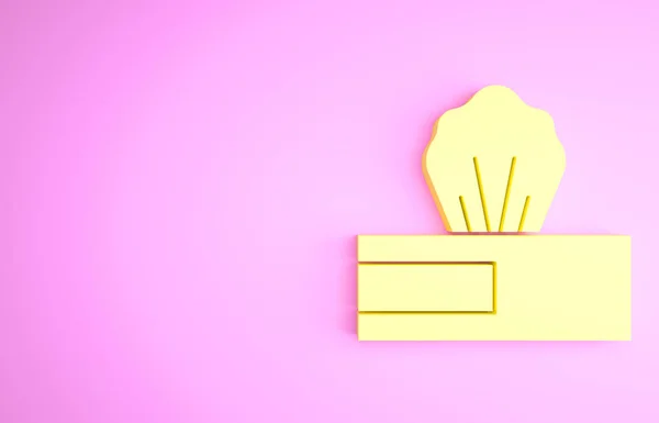 ピンクの背景に隔離された黄色のぬれたワイプパックアイコン。最小限の概念。3Dイラスト3Dレンダリング — ストック写真