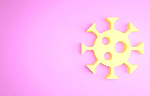 Icono Virus Amarillo aislado sobre fondo rosa. Virus Corona 2019-nCoV. Bacterias y gérmenes, cáncer de células, microbios, hongos. Concepto minimalista. 3D ilustración 3D render —  Fotos de Stock