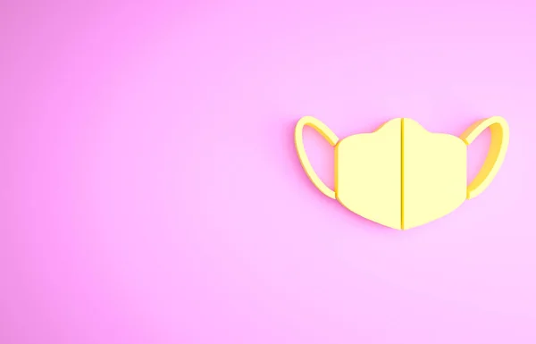 Amarelo ícone máscara protetora médica isolado no fundo rosa. Conceito de minimalismo. 3D ilustração 3D render — Fotografia de Stock