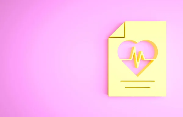 Icona di assicurazione sanitaria gialla isolata su sfondo rosa. Protezione dei pazienti. Sicurezza, sicurezza, protezione, proteggere il concetto. Concetto minimalista. Illustrazione 3d rendering 3D — Foto Stock
