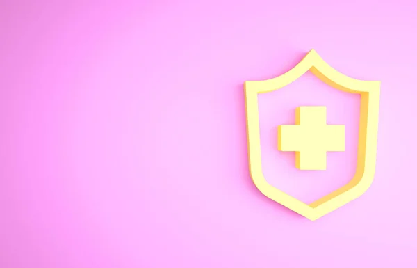Gul sjukförsäkring ikon isolerad på rosa bakgrund. Patientskydd. Säkerhet, skydd, skydd, skyddskoncept. Minimalistiskt koncept. 3D-återgivning för 3D — Stockfoto