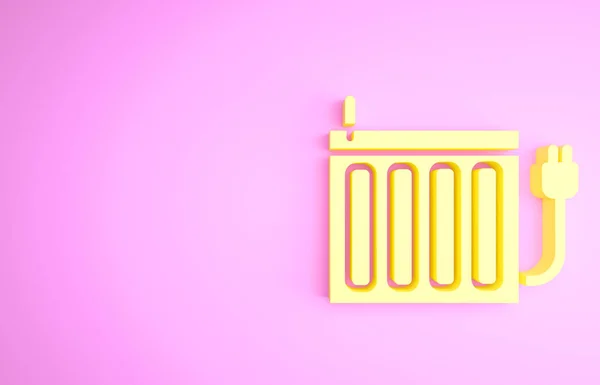 Ícone de radiador de aquecimento amarelo isolado no fundo rosa. Conceito de minimalismo. 3D ilustração 3D render — Fotografia de Stock