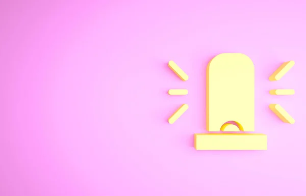 Yellow Flasher siren icon isolated on pink background. Emergency flashing siren. Minimalism concept. 3d illustration 3D render — Stock Photo, Image