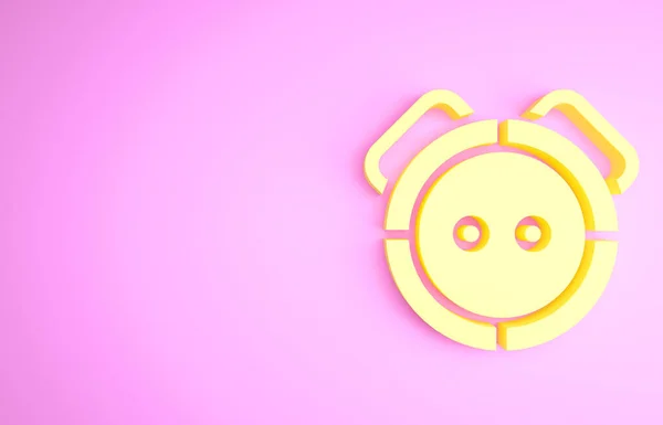 Icono de aspiradora Yellow Robot aislado sobre fondo rosa. Electrodomésticos inteligentes para la aspiración automática, dispositivo digital para la limpieza de la casa. Concepto minimalista. 3D ilustración 3D render —  Fotos de Stock