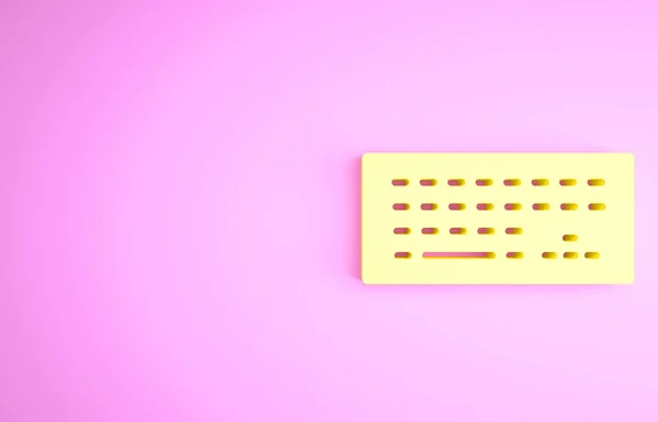 Sarı Bilgisayar klavye simgesi pembe arkaplanda izole edildi. Bilgisayar bileşeni işareti. Minimalizm kavramı. 3d illüstrasyon 3B canlandırma — Stok fotoğraf