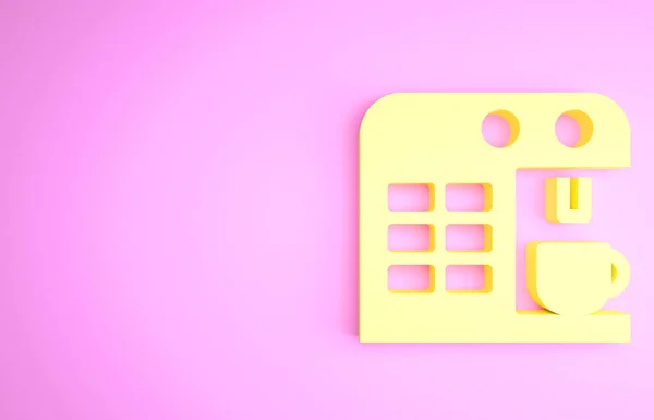 Gul kaffebryggare ikon isolerad på rosa bakgrund. Minimalistiskt koncept. 3D-återgivning för 3D — Stockfoto
