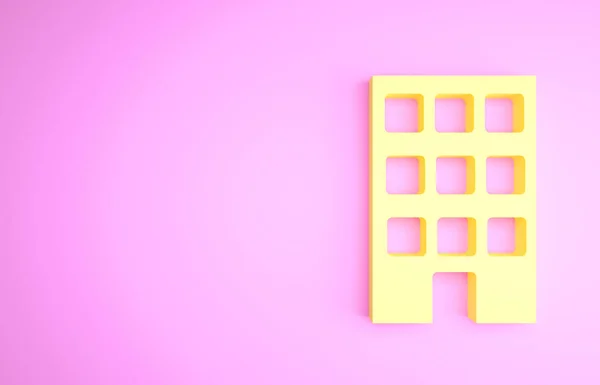 Иконка желтого дома выделена на розовом фоне. Домашний символ Концепция минимализма. 3D-рендеринг — стоковое фото