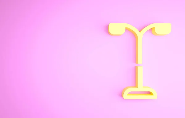 Ikona systemu oświetlenia Yellow Street na różowym tle. Koncepcja minimalizmu. Ilustracja 3D 3D renderowania — Zdjęcie stockowe