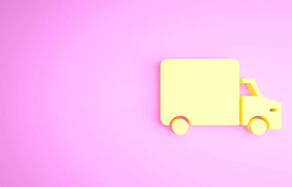 노란 화물 트럭의 차량 아이콘은 핑크 색 배경에 분리되어 있습니다. 미니멀리즘의 개념입니다. 3d 삽화 3D 렌더링 — 스톡 사진