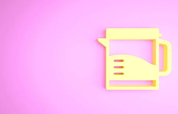 Icono de hervidor eléctrico amarillo aislado sobre fondo rosa. Icono de tetera. Concepto minimalista. 3D ilustración 3D render — Foto de Stock