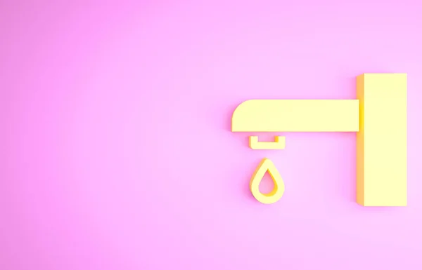 Icono de grifo de agua amarilla aislado sobre fondo rosa. Concepto minimalista. 3D ilustración 3D render — Foto de Stock