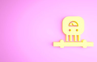 Sarı Akıllı sensör sistemi simgesi pembe arkaplanda izole edildi. İnternet kavramının kablosuz bağlantısı. Minimalizm kavramı. 3d illüstrasyon 3B canlandırma