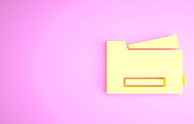 Pembe arka planda sarı yazıcı simgesi izole edildi. Minimalizm kavramı. 3d illüstrasyon 3B canlandırma