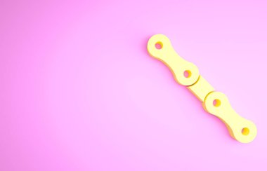 Sarı Araba Zinciri simgesi pembe arka planda izole edildi. Minimalizm kavramı. 3d illüstrasyon 3B canlandırma