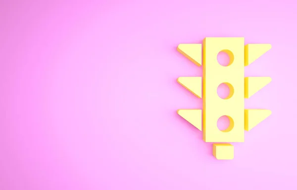 Icono del semáforo amarillo aislado sobre fondo rosa. Concepto minimalista. 3D ilustración 3D render —  Fotos de Stock