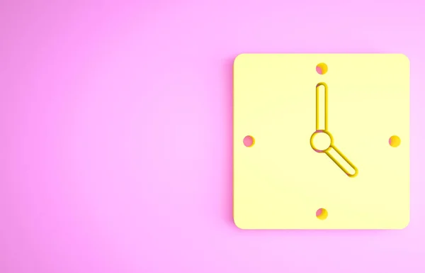 Ícone de relógio amarelo isolado no fundo rosa. Símbolo temporal. Conceito de minimalismo. 3D ilustração 3D render — Fotografia de Stock