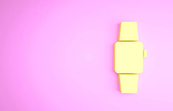 Ícone Smartwatch amarelo isolado no fundo rosa. Conceito de minimalismo. 3D ilustração 3D render — Fotografia de Stock